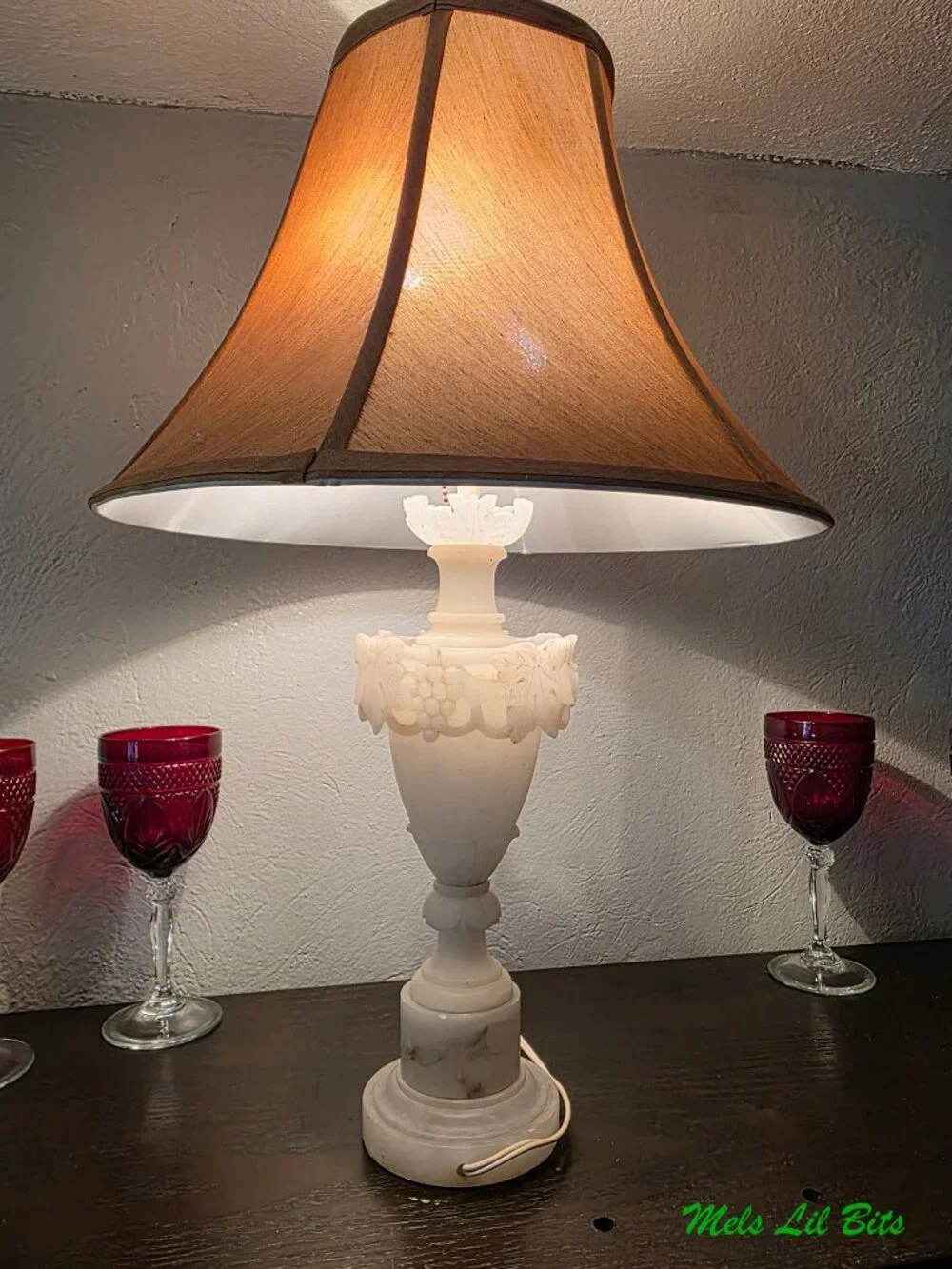 Vintage Italian Neoclassical Carved Alabaster Urn Table Lamp